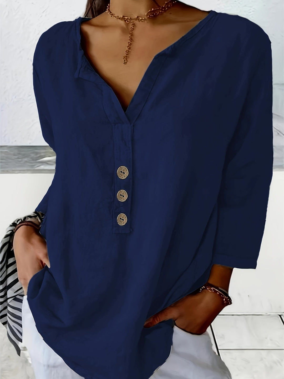 Mykaela – Blusa Casual in Cotone e Lino