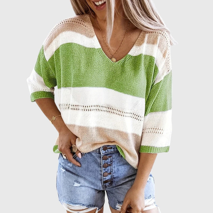 Ida - Maglione a righe con scollo a V