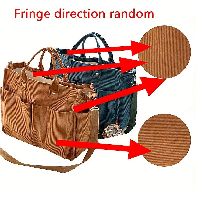 Borsa Tote in Velluto a Coste con Tasche