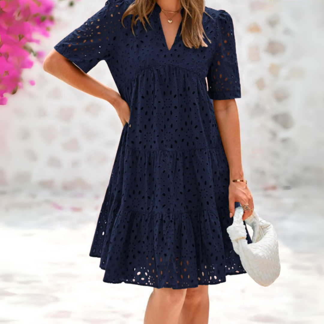 Nora™ | Elegante abito estivo con ruches in pizzo