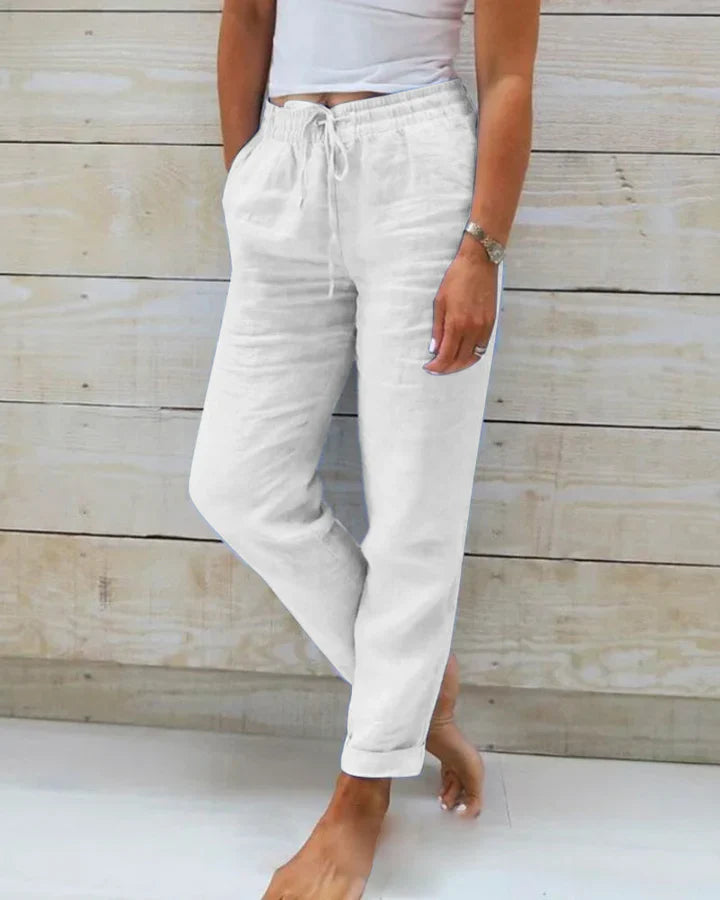 AGNESE™ | Pantaloni da Donna in Cotone e Lino con Vita Elastica