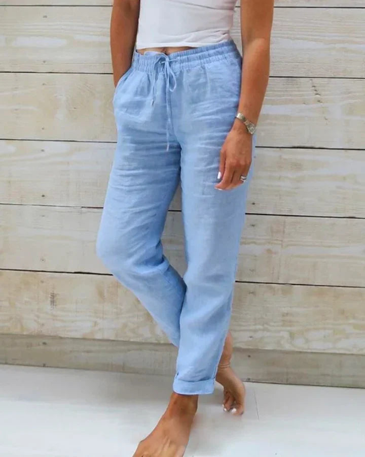 AGNESE™ | Pantaloni da Donna in Cotone e Lino con Vita Elastica