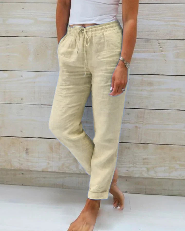 AGNESE™ | Pantaloni da Donna in Cotone e Lino con Vita Elastica