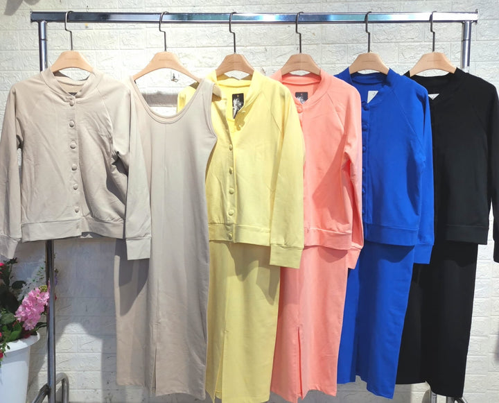 Karin™ | Abito midi in maglia a costine e set di giacche bomber