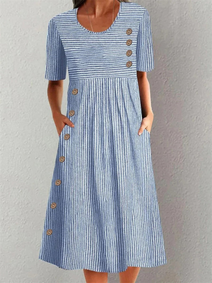 CORA | ABITO MIDI IN COTONE STRIATO CON ELEGANZA RILASSATA