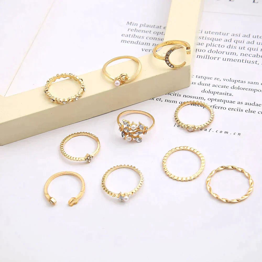 Pacchetto di 10 anelli in argento e oro bohemien
