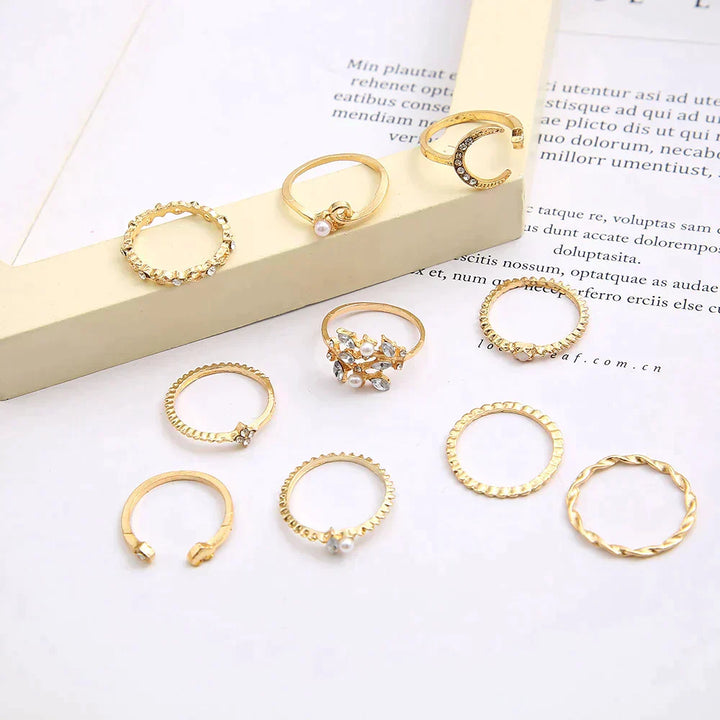 Pacchetto di 10 anelli in argento e oro bohemien