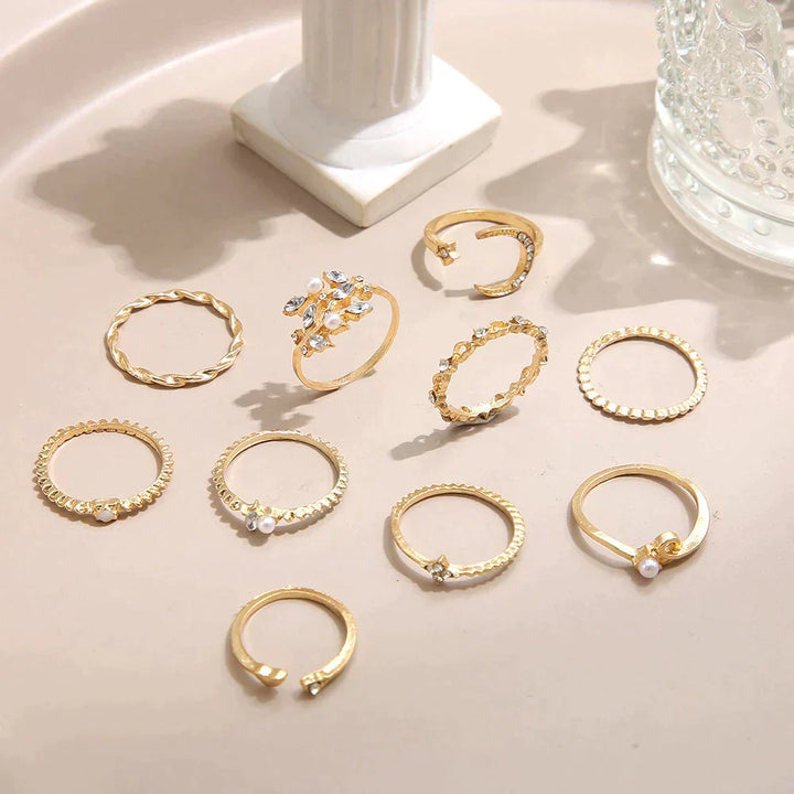 Pacchetto di 10 anelli in argento e oro bohemien