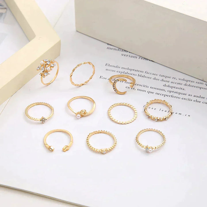 Pacchetto di 10 anelli in argento e oro bohemien