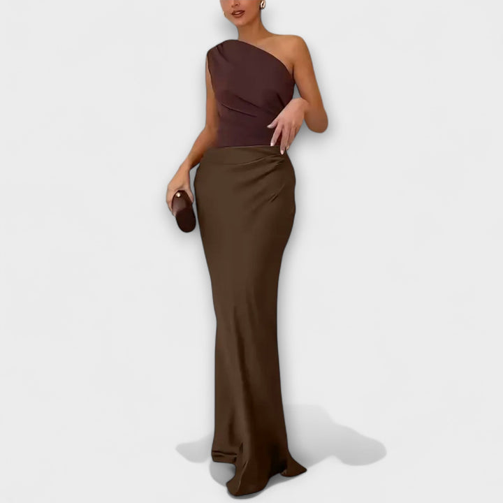 Elsie | Elegante Abito Maxi a Spalla Unica Plissettato