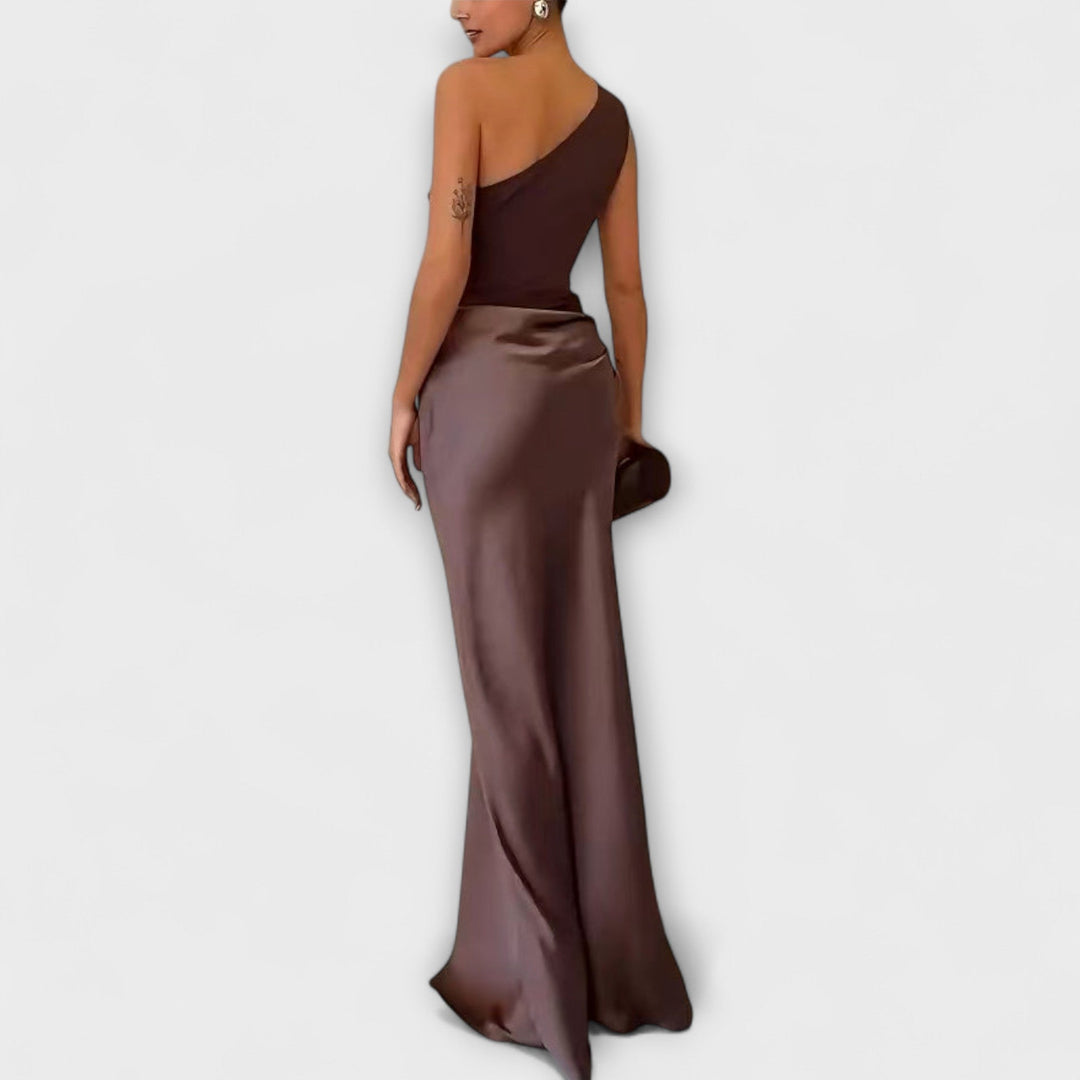 Elsie | Elegante Abito Maxi a Spalla Unica Plissettato