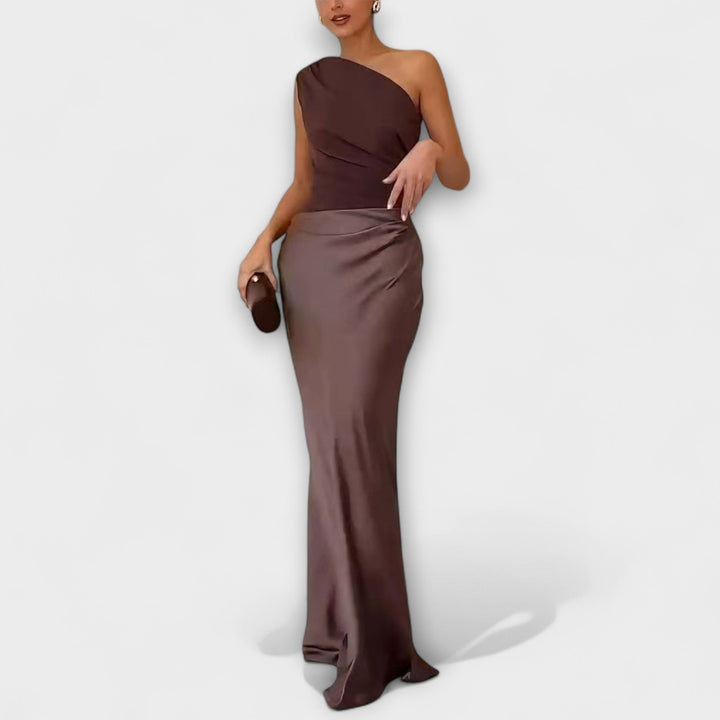 Elsie | Elegante Abito Maxi a Spalla Unica Plissettato