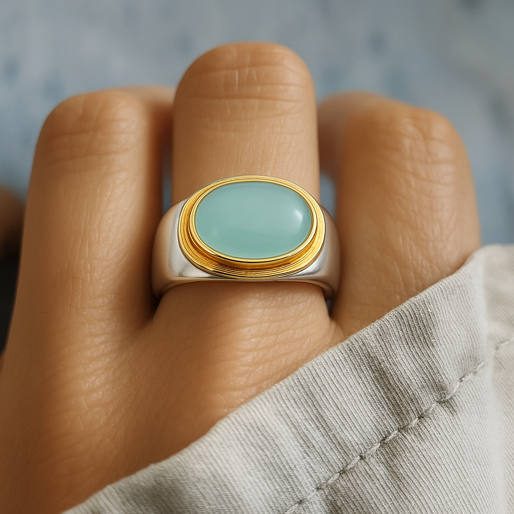 Gabi - Anello in Pietra di Luna Verde Vintage