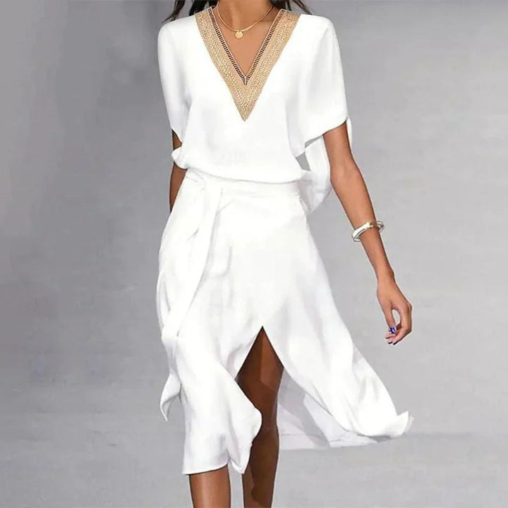 Maria | abito midi moderno da donna con scollatura a V