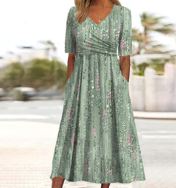 MARY | ABITO MIDI BOTANICO CON COPERTURA FAVOREVOLE DELLA PANCIA
