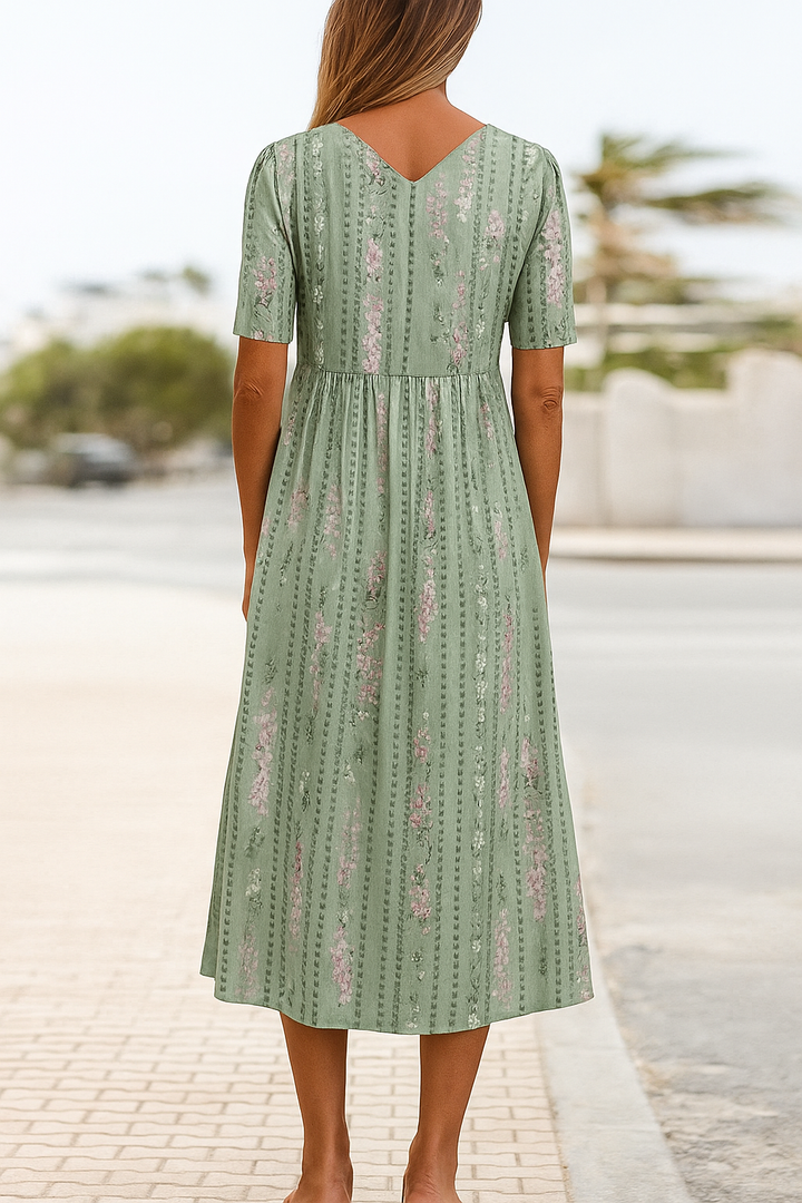 MARY | ABITO MIDI BOTANICO CON COPERTURA FAVOREVOLE DELLA PANCIA