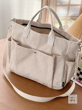 Borsa Tote in Velluto a Coste con Tasche
