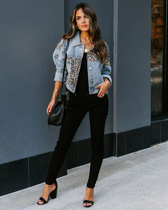 Patchwork | Giacca in denim con stampa leopardata
