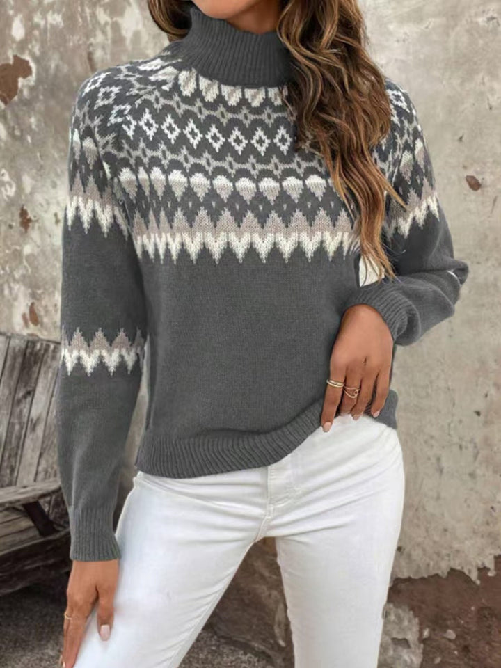 Maglione Collo Alto con Motivo Nordico