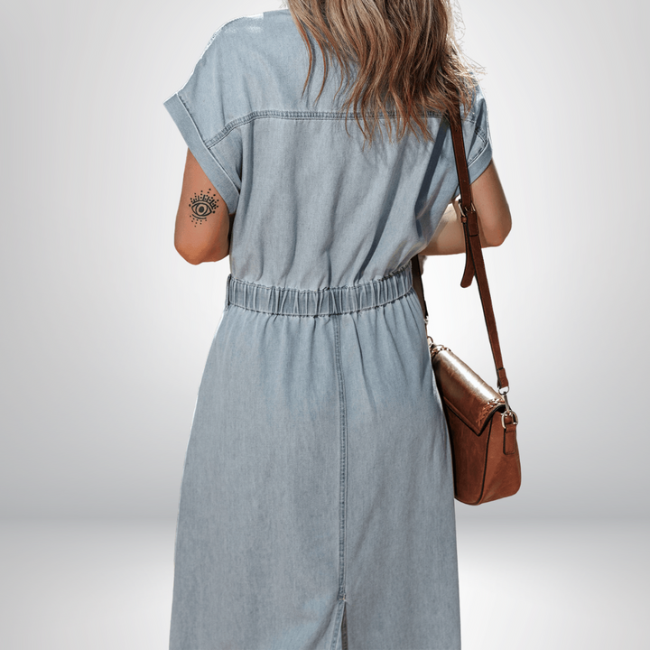 Sofia® | Elegante Vestito di Denim con Maniche a Pipistrello Corte