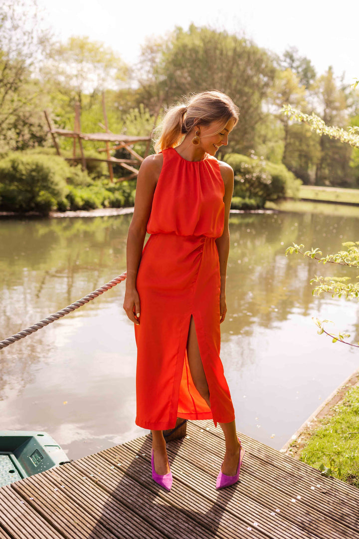 Alicia - Vestito Midi con Scollo Halter e Spacco