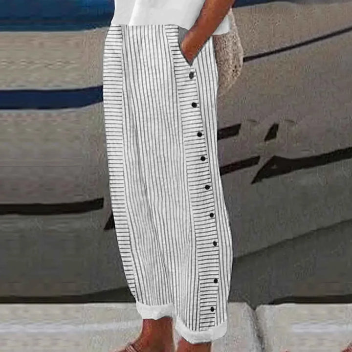 Anna - Pantaloni a Strisce con Bottoni Seabreeze