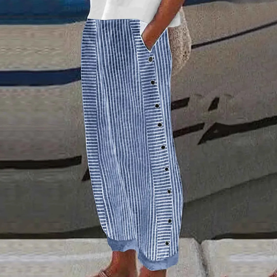 Anna - Pantaloni a Strisce con Bottoni Seabreeze