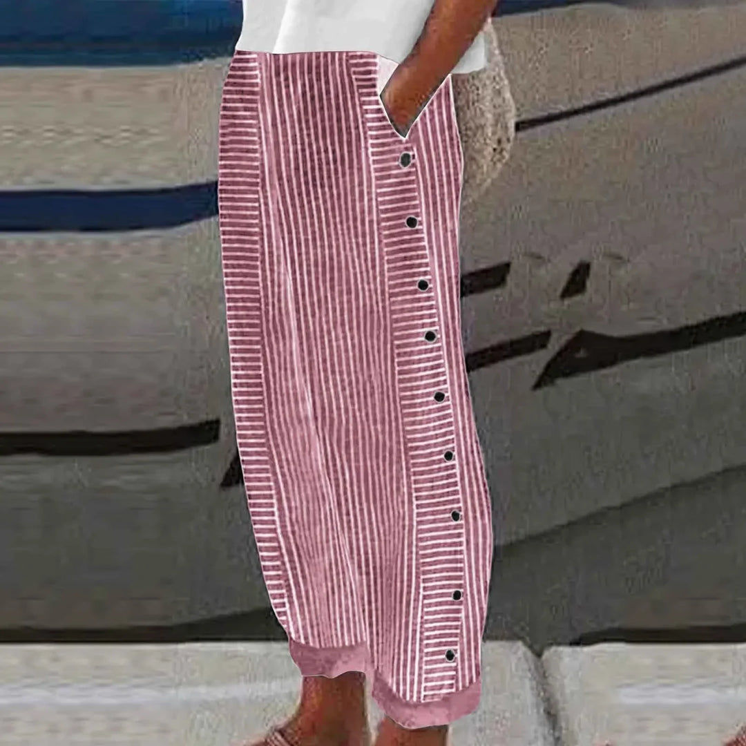 Anna - Pantaloni a Strisce con Bottoni Seabreeze