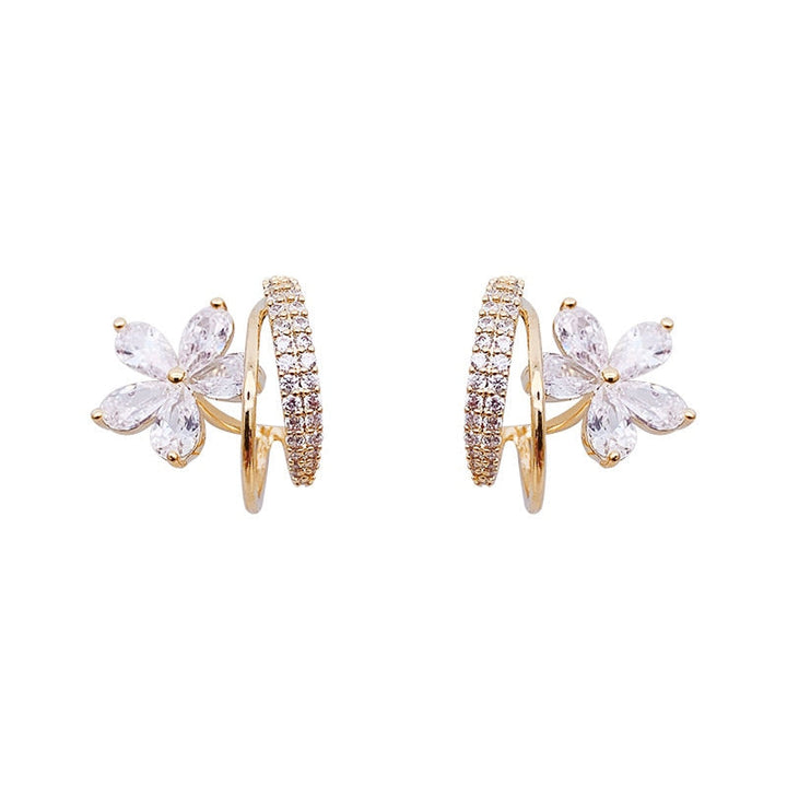 Orecchini floreali in oro con zirconia scintillante