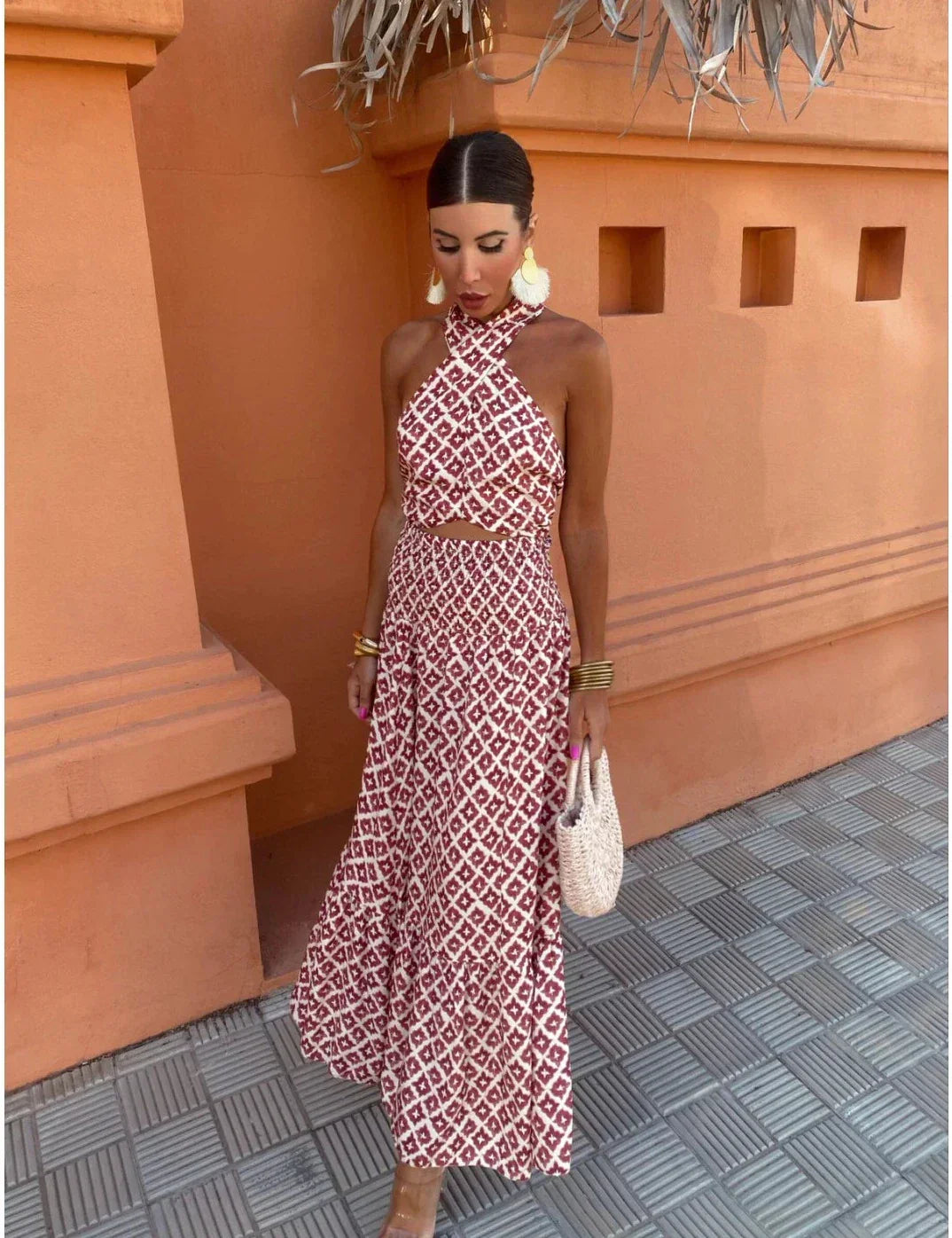 Mickay - Elegante abito midi arricciato senza spalle