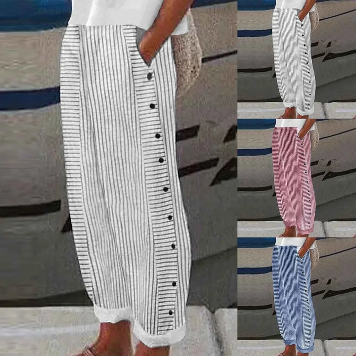 Anna - Pantaloni a Strisce con Bottoni Seabreeze