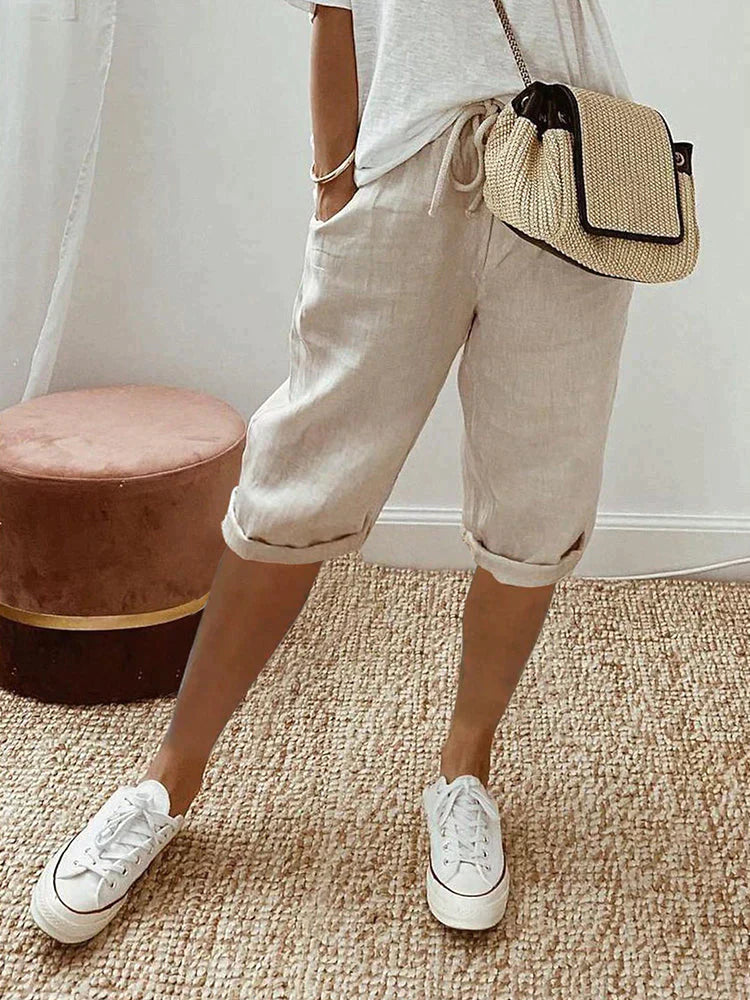 SIENNA | PANTALONCINI IN LINO-COTONE RELAXATI CON VITA REGOLABILE