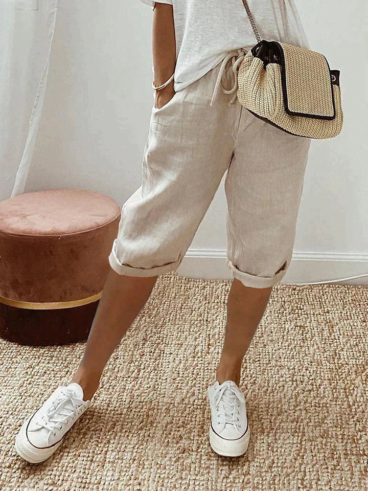 SIENNA | PANTALONCINI IN LINO-COTONE RELAXATI CON VITA REGOLABILE