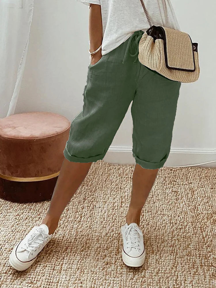 SIENNA | PANTALONCINI IN LINO-COTONE RELAXATI CON VITA REGOLABILE