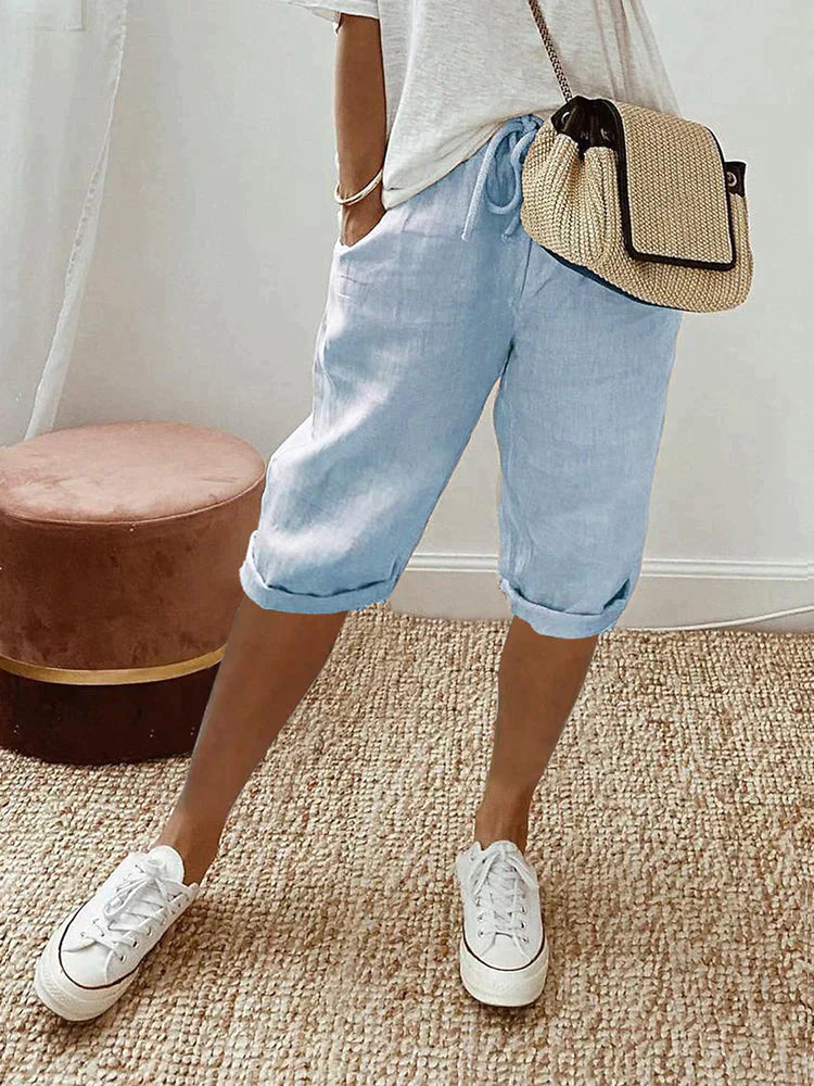 SIENNA | PANTALONCINI IN LINO-COTONE RELAXATI CON VITA REGOLABILE