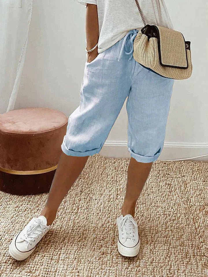 SIENNA | PANTALONCINI IN LINO-COTONE RELAXATI CON VITA REGOLABILE