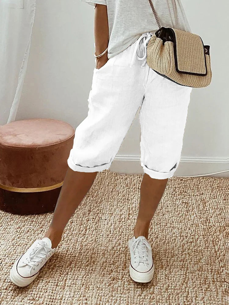 SIENNA | PANTALONCINI IN LINO-COTONE RELAXATI CON VITA REGOLABILE