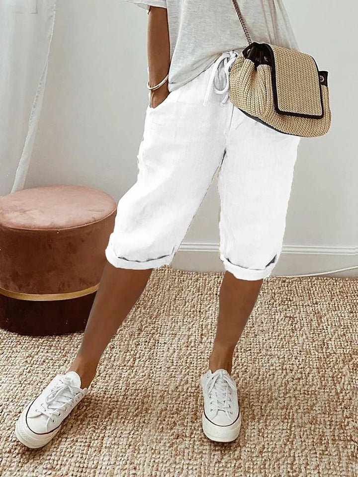 SIENNA | PANTALONCINI IN LINO-COTONE RELAXATI CON VITA REGOLABILE