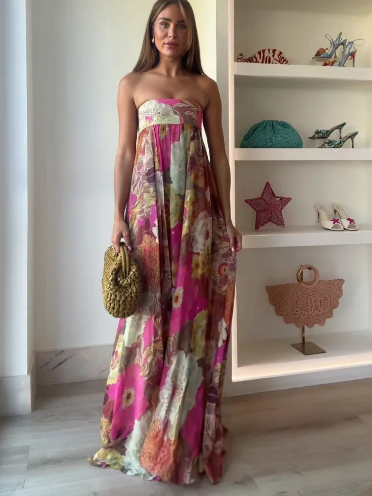 Chloe - Abito Maxi Senza Spalline Bloom