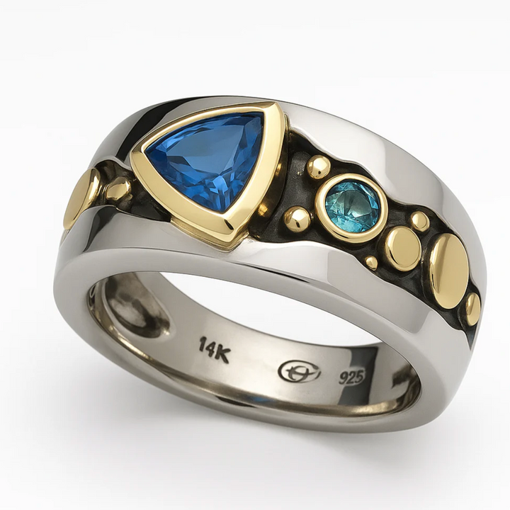 Anello Boho in Zirconia Blu Vintage