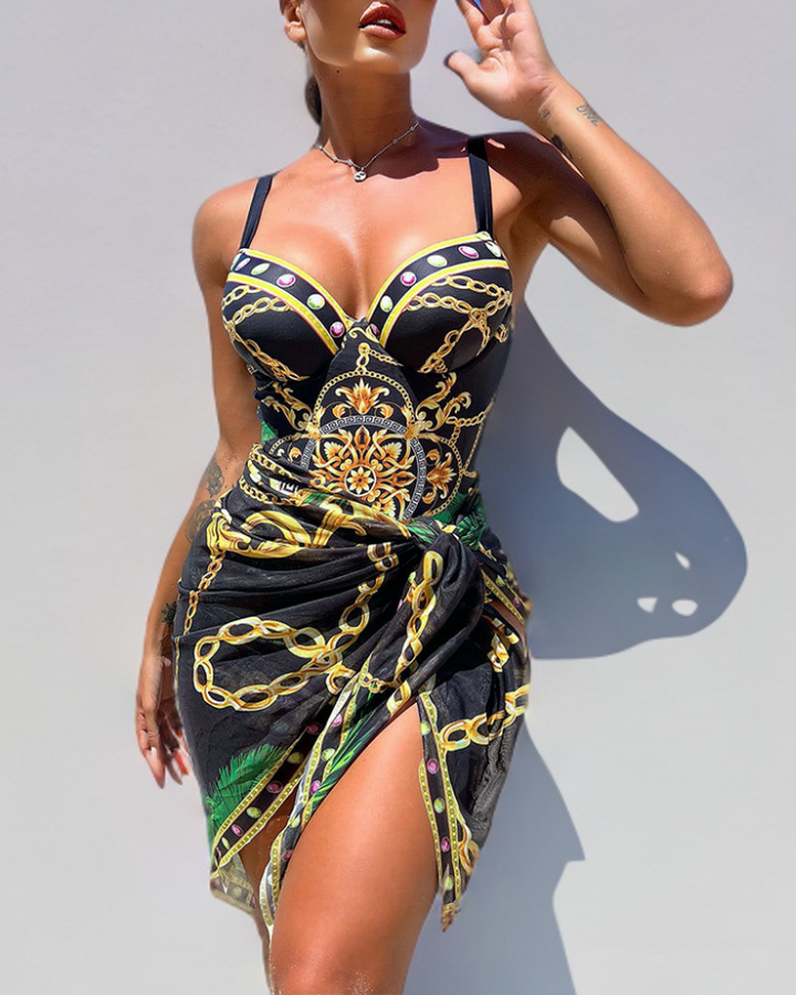 Darius – Costume intero con effetto push-up e gonna da spiaggia coordinata