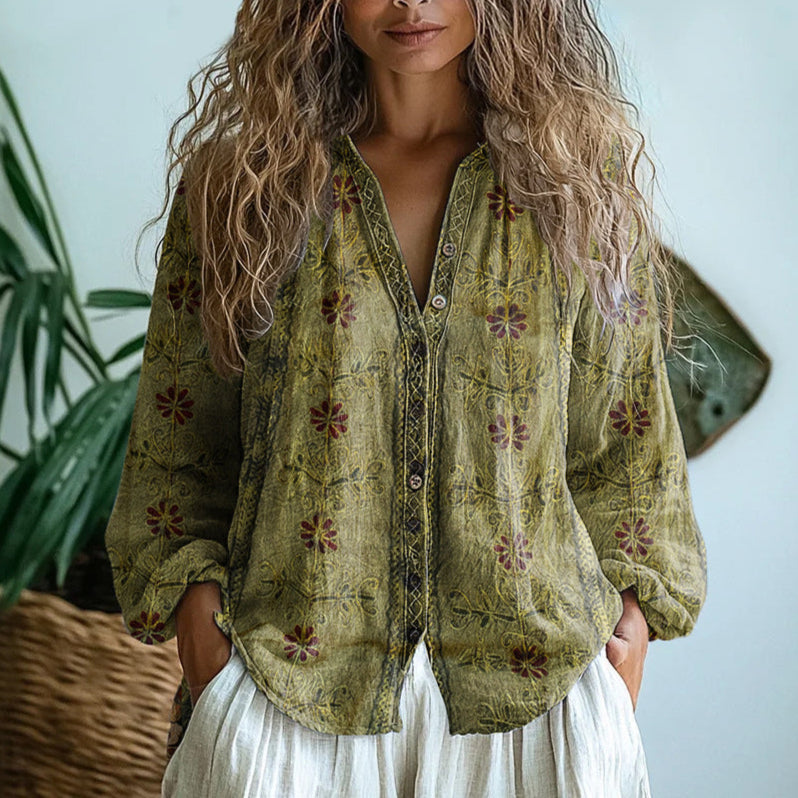 Ambre™ I Camicia Vintage con Stampa Foglie