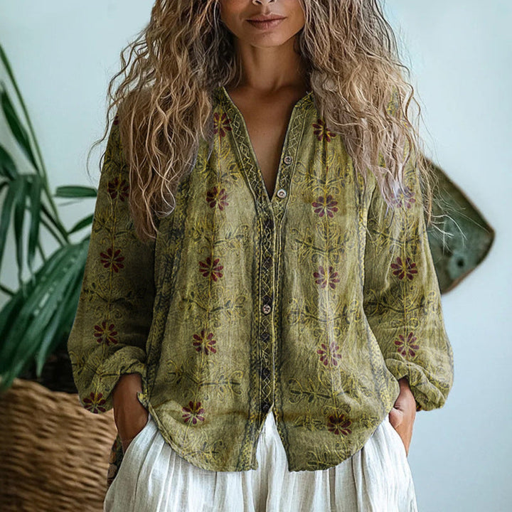 Ambre™ I Camicia Vintage con Stampa Foglie