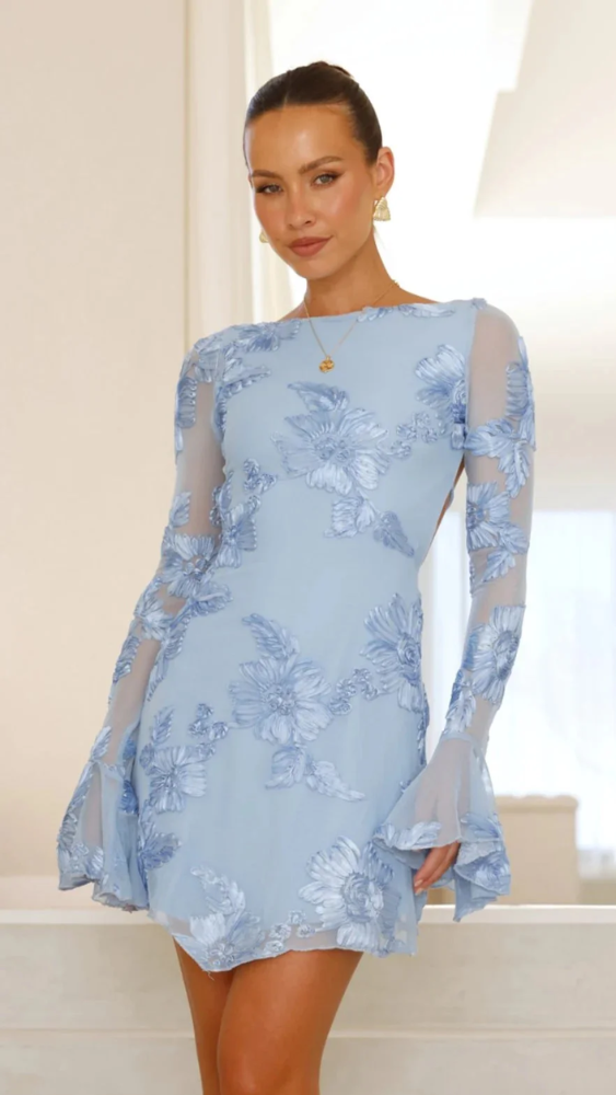 Cléa™ - Charmante Mini Abito Elegante con Ricamo Floreale