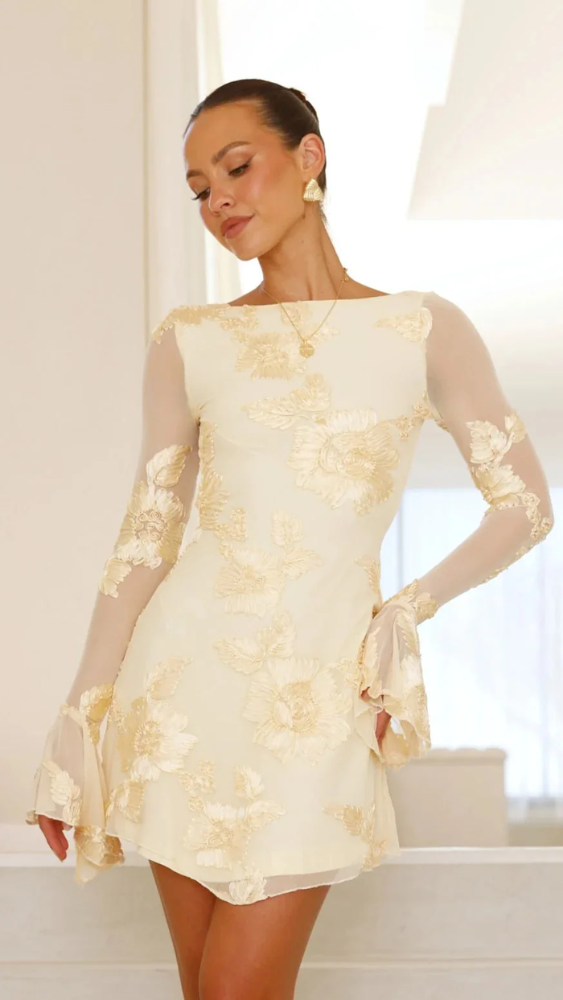 Cléa™ - Charmante Mini Abito Elegante con Ricamo Floreale