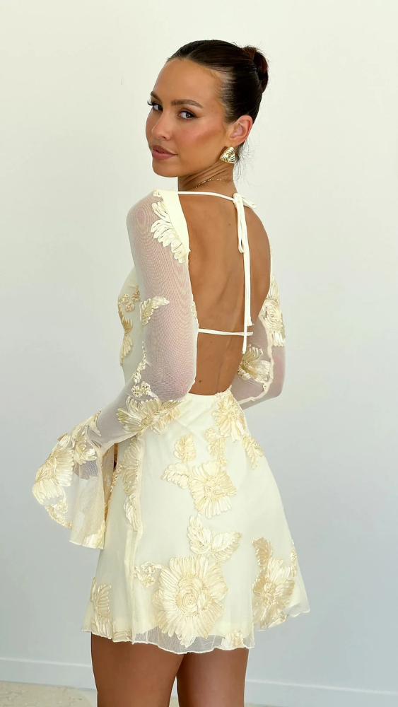 Cléa™ - Charmante Mini Abito Elegante con Ricamo Floreale