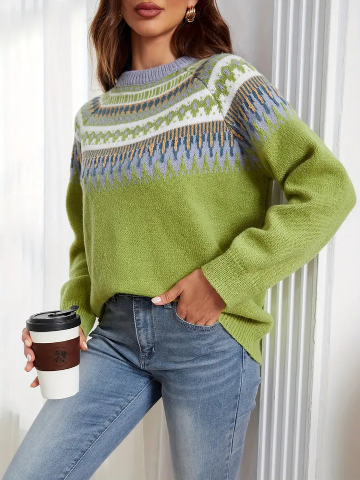 Maglione con Motivo Geometrico Audace in Stile Retro