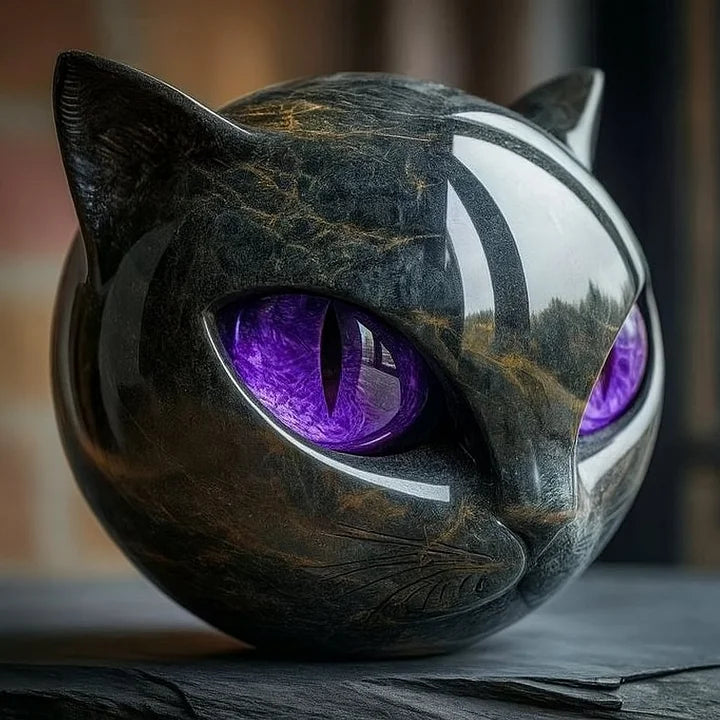 NyxCharm - Scultura mistica della testa di gatto nero