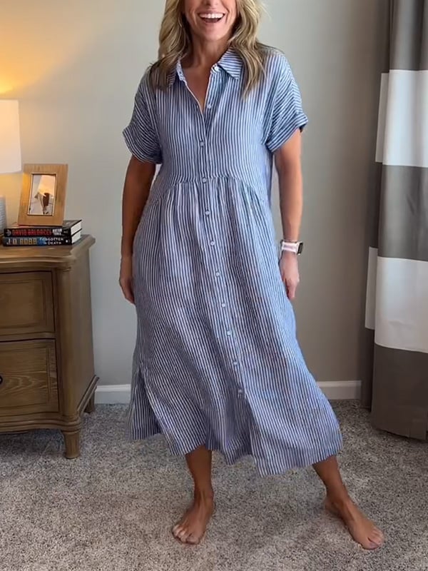 JULISSA | ABITO CAMICIA STRIATO CON PATTE, BOTTONI E TASCHINI FUNZIONALI