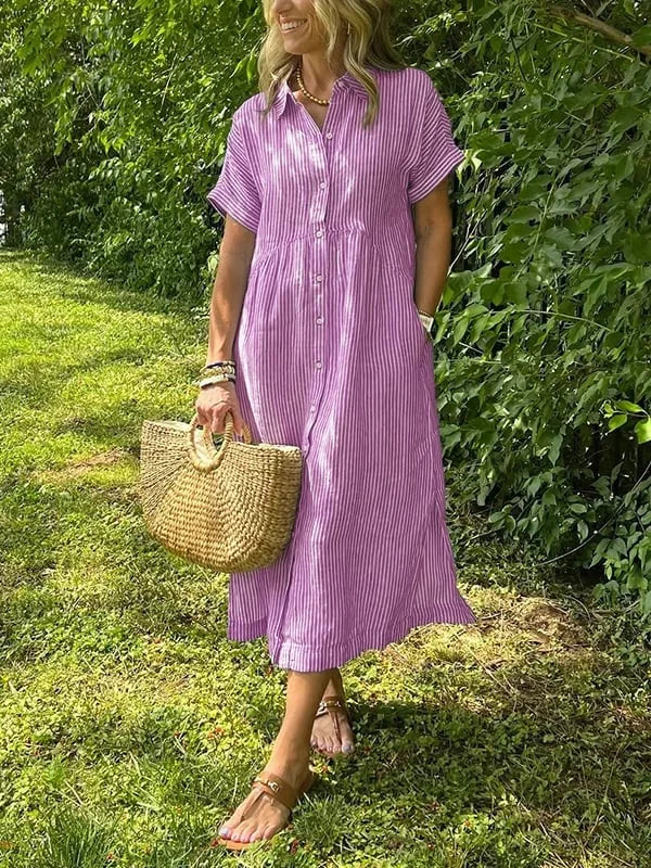 Brionya – Abito Midi a Strisce con Bottoni
